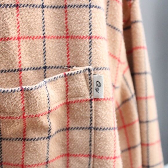 Obey Women's Tan Plaid Button-Up Fleece Shirt Shacket Size Small - Picture 4 of 9